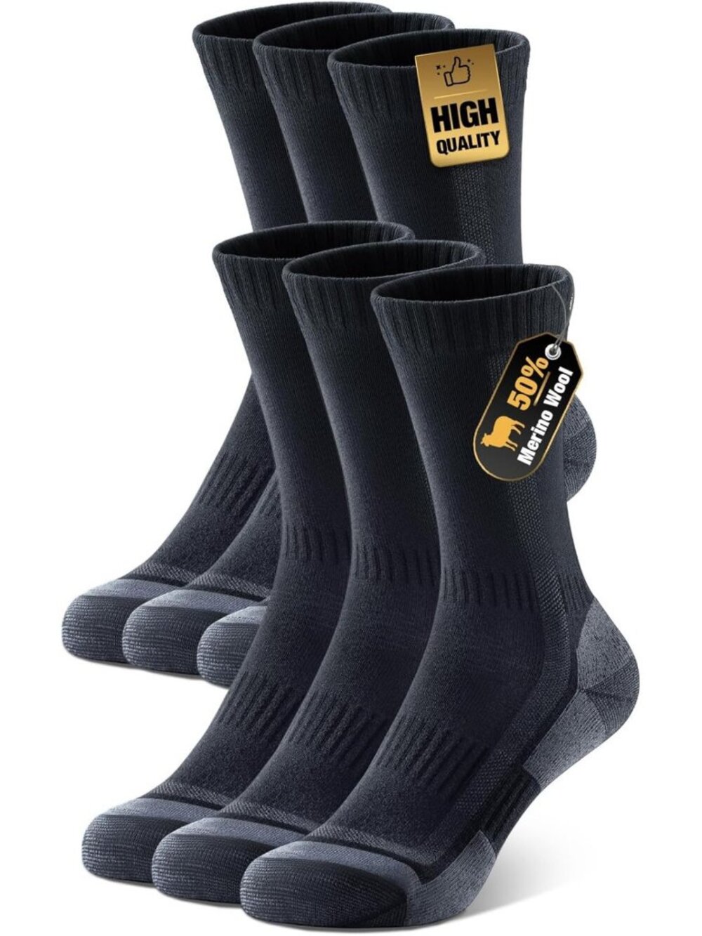 Lightweight Merino Wool Hiking Socks for Men & Women - 3 Pairs, Breathable